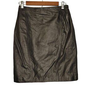 Vintage Womens 6 Classic Leather Skirt Old Money Preppy Edgy Black Pencil Mini s